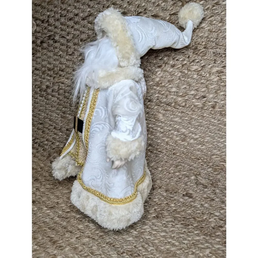 Large Winter White Gold Trim Santa Claus Faux Fur Christmas Holiday Decor 20
